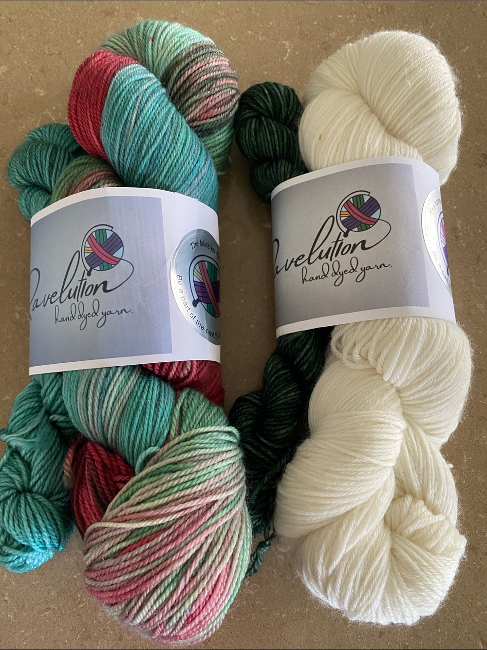 Ravelution Hand Dyed Yarn Skeins - Multi & Cream -sock set